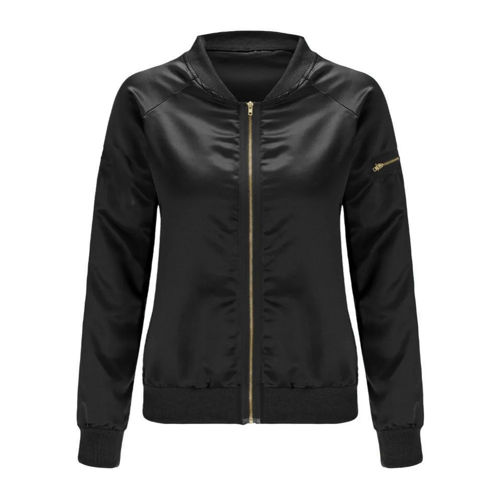 

Bomber Jacket women Basic Coat Female 2018 Autumn Winter Light Gold Black Long sleeve Solid Jaqueta Feminina Chaquetas Outerwear