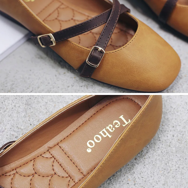 Teahoo/женские балетки на плоской подошве с квадратным носком и перекрестными