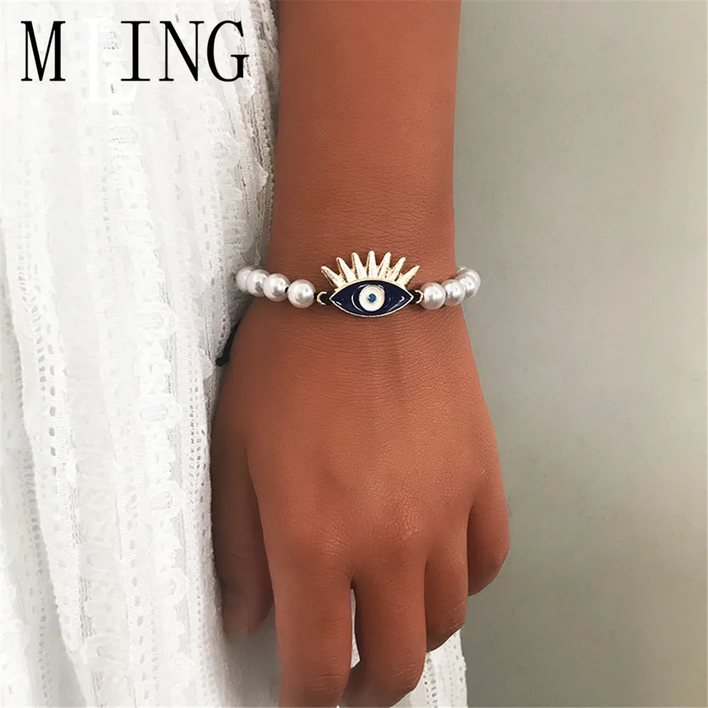 MLING новый синий Злой Глаз браслет для женщин серебряные бусины браслеты и модная
