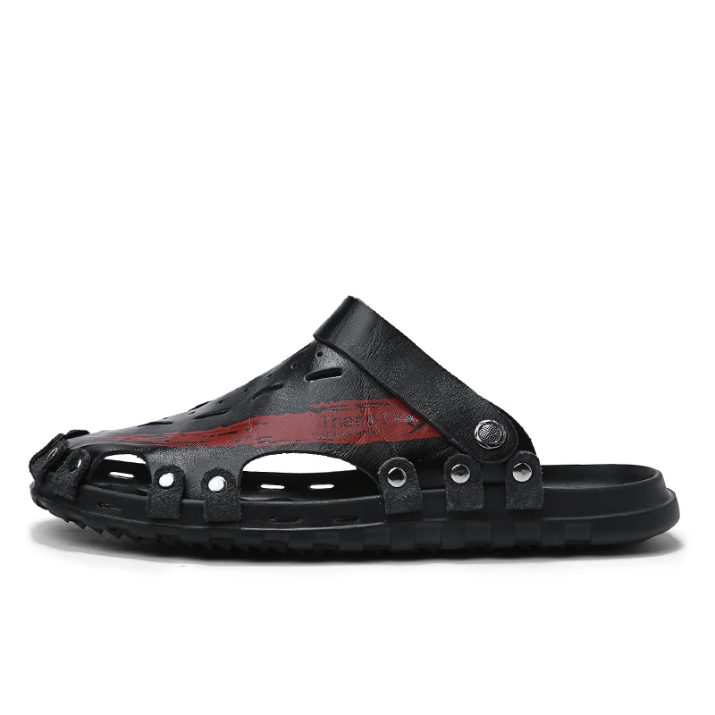 

Summer Cow Leather Sandals Men Outdoor Shoes Slippers Handmade Classic For Male Soft Walking Beach Sandalias Sandal Slides Black