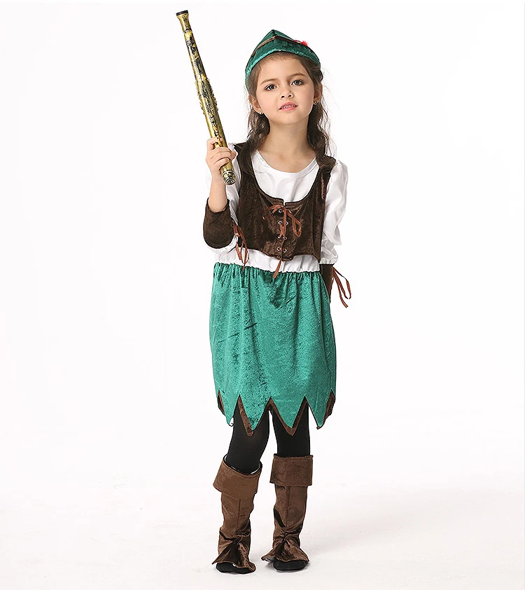 Y03-X030 Children kid's Cosplay girl Princess Dress Halloween Party Costume Clothes anime performance pirate green dress 1 set | Детская