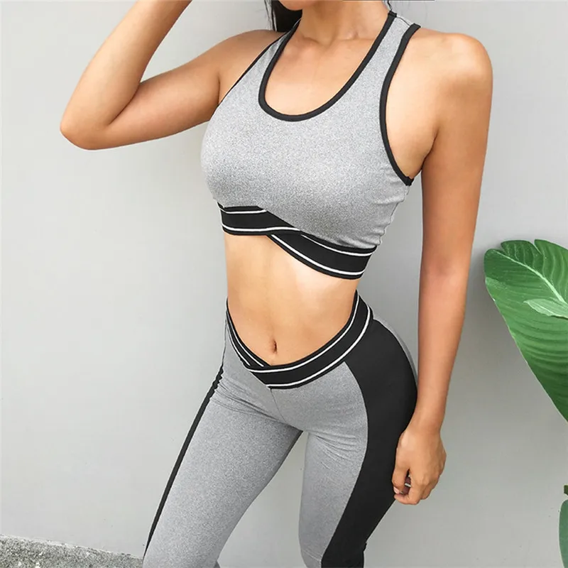 2018 Women Yoga Sets Vest Fitness Suit GYM Wear Workout Clothing Running Slim Leggings Pilate Sport Suits Pant |