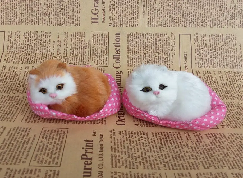 a pair of small cute simulation cat toys polyethylene &amp furs handicraft white and yellow dolls gift about 10x7cm 2336 | Игрушки и