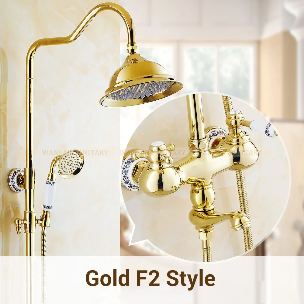 Gold F2 Смесители для душа роскошный душевой смеситель набор дуральная ручка настенный Золотой смеситель для ванной комнаты с выдвижной стойкой кран для ванны - Цвет: Gold F2