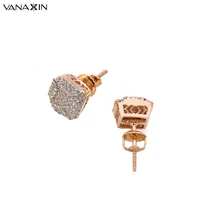 earring 925 sterling silver fashion jewelry goldrose color white yellow cz crystal stud earring punk jewels micro paved