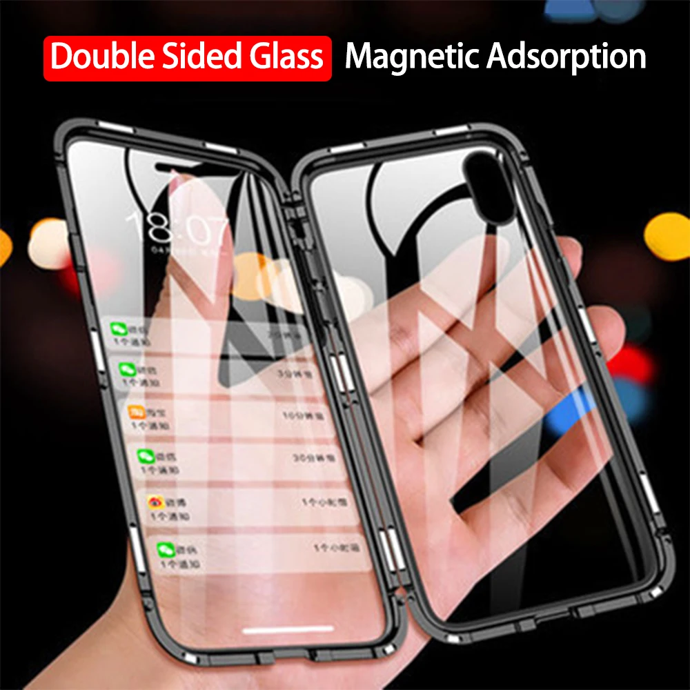 Магнитный металлический чехол для телефона iPhone 6 6S 7 8 Plus X XR XS Max двухсторонний из
