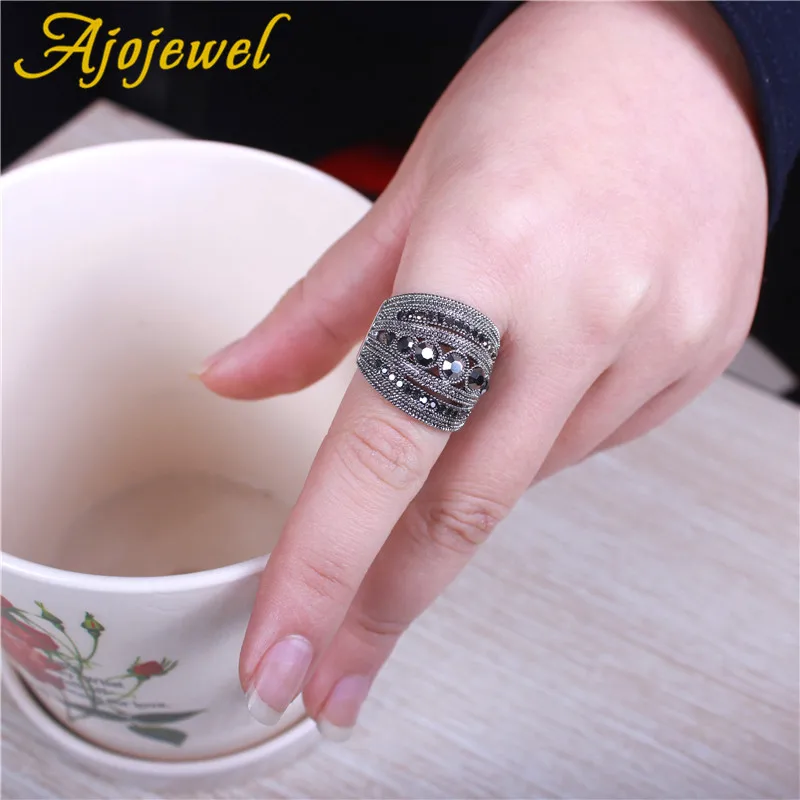 Ajojewel новинка хит продаж оптовая продажа модное Ювелирное кольцо черный горный