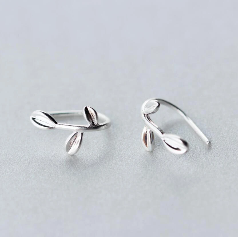 Стерлинговое SIL очаровательный лист крючок в виде ветки нос ухо манжеты Клипсы