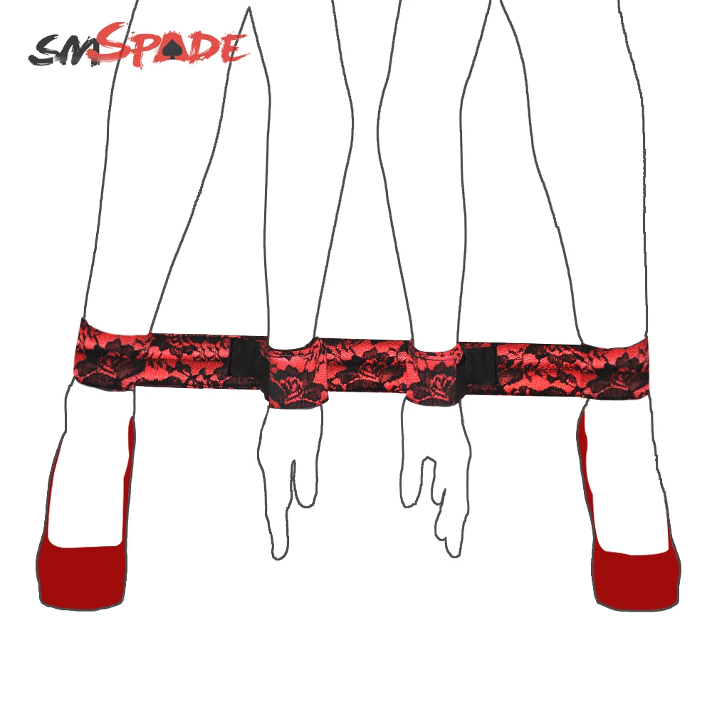 SMSPADE черный с красным кружевом PU Запястья и лодыжки манжеты удерживающая