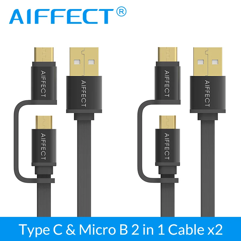 AIFFECT Micro usb type C USB 2 в 1 кабель синхронизации Быстрый заряд кабеля для