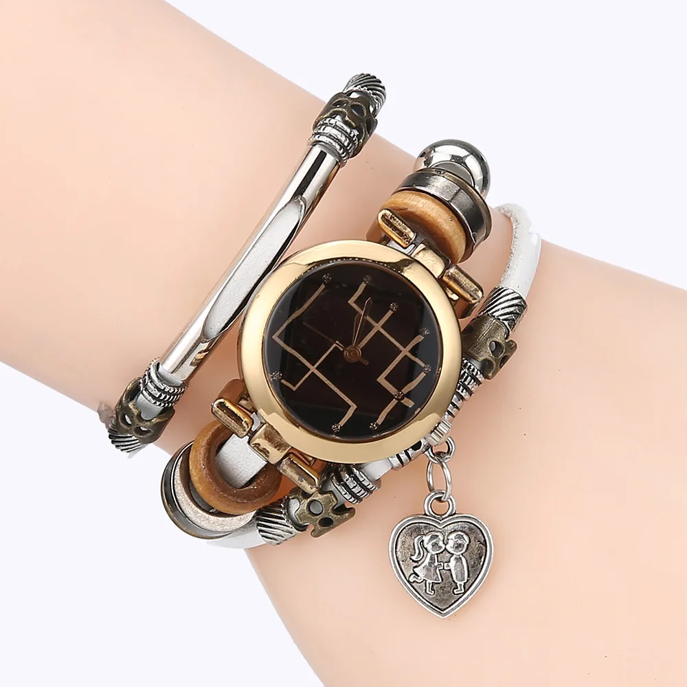 Gnova женские часы из искусственной кожи черный Рисунок сердце очарование тройной