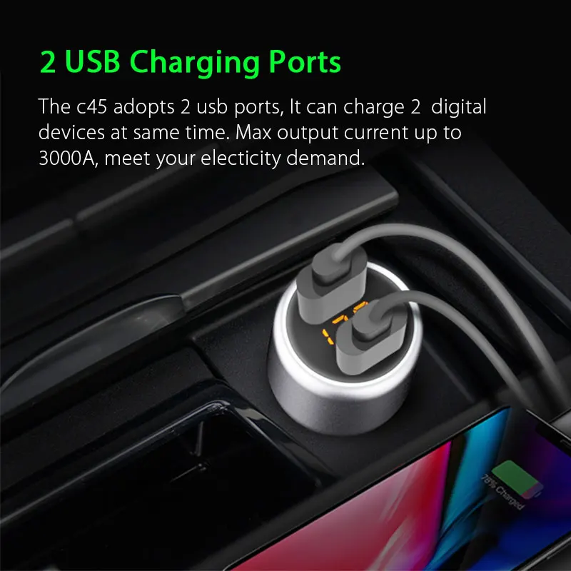 VANJEW C45 Car USB Charger Quick Chargers SmartPhone Charge 2 Port Voltage Detection Fast for iPhone Mi | Автомобили и мотоциклы