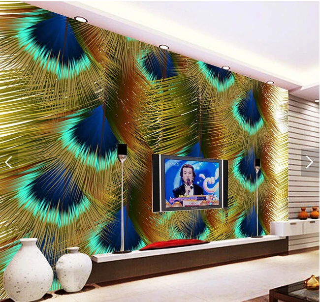 Пользовательские фотообои перо павлина 3D современные обои роспись для гостиной
