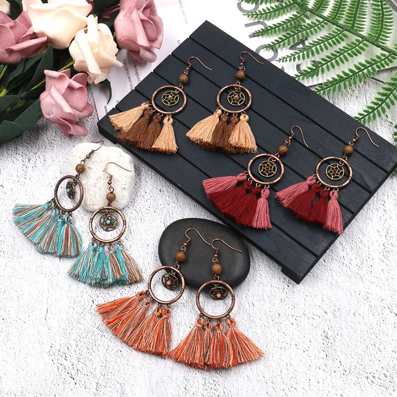 YYW Boho кисточкой серьги для женщин ювелирные изделия Винтаж богемный ручной