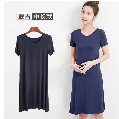 Длинная комбинация с коротким рукавом X-Long Slip модал нижнее белье одноцветные удобные женские платья с круглым вырезом - Цвет: mid 1