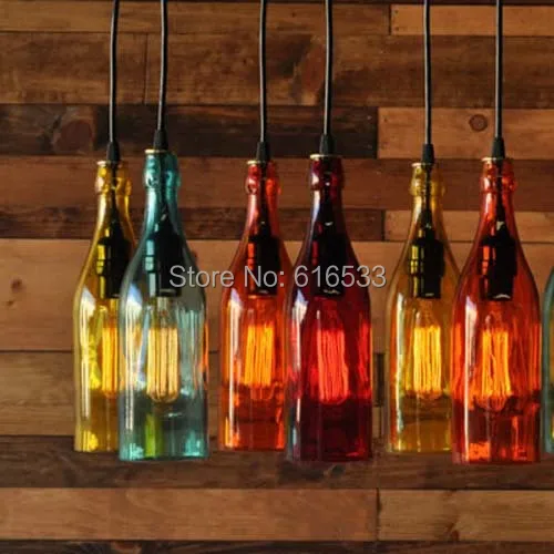 

Vintage Loft Industrial American Lustre Glass Winebottle Edison Pendant Lamp Dinning Living Room Modern Home Decor Lighting