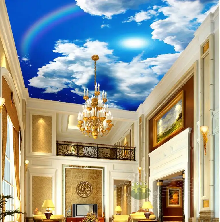 

Фото обои большие белые облака солнце Радуга 3D потолок гостиная спальня 3D обои для стен домашний декор потолок