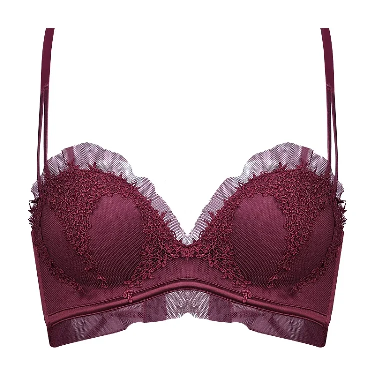 Purplish red MengShan Персиковое сердце особенности нижнее белье женское кольцо-свободное нижнее белье с кружевной спинкой женское нижнее белье пуш-ап 80A 80B - Цвет: Purplish red