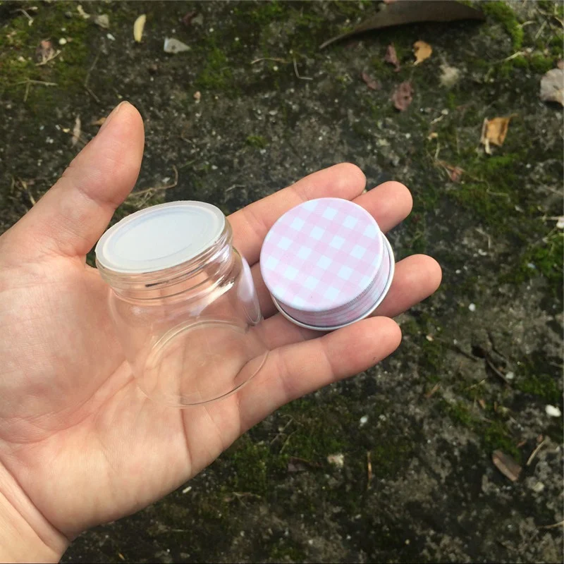 

47*50*34mm 50ml Glass Bottles Aluminium Screw Cap Silicone Stopper Sealing up Empty Jars Glass Bottles Containers 12pcs