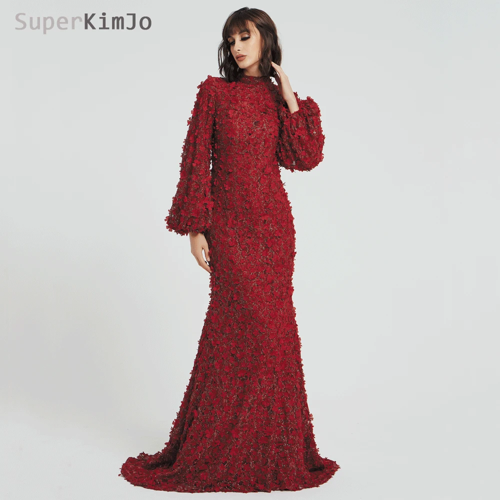 SuperKimJo с длинными рукавами бордового цвета элегантные вечерние платья в арабском