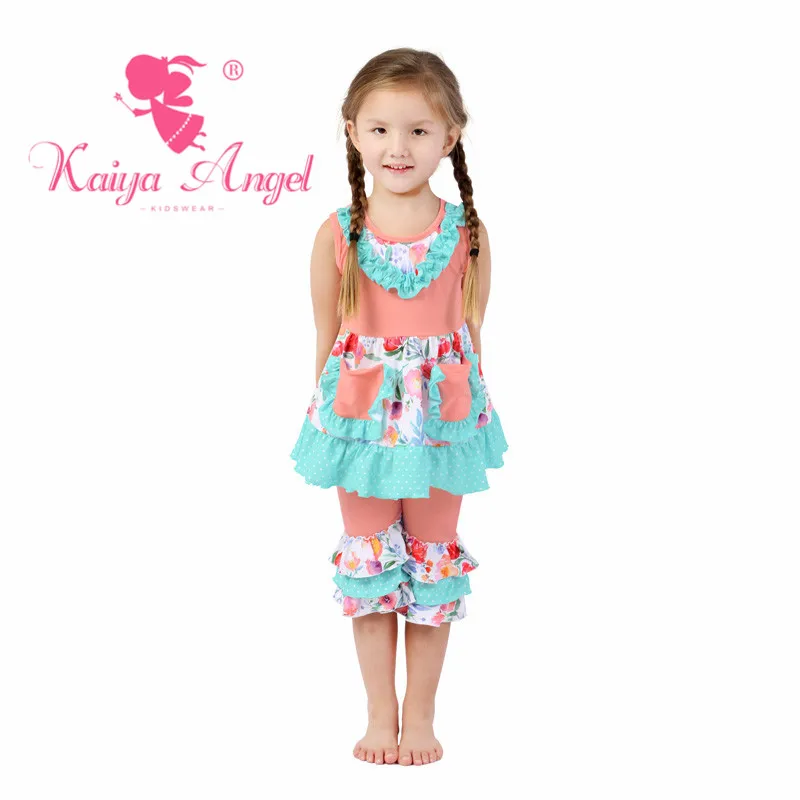 Милая Детская одежда Kaiya Angel с цветочным принтом для маленьких девочек