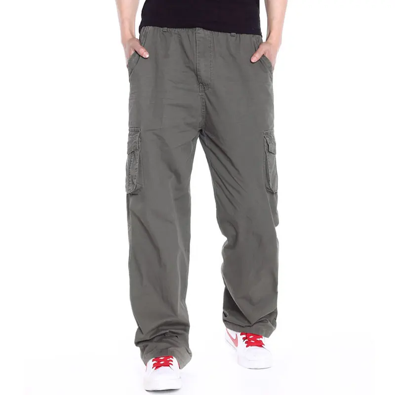 Army Green Новые летние мужские брюки карго, широкие мешковатые армейские зеленые брюки, рабочие тактические свободные брюки, мужские длинные брюки размера плюс XL-6XL - Цвет: Army Green