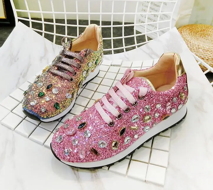 Stylesowner новые роскошные стразы кроссовки на шнуровке туфли плоской подошве