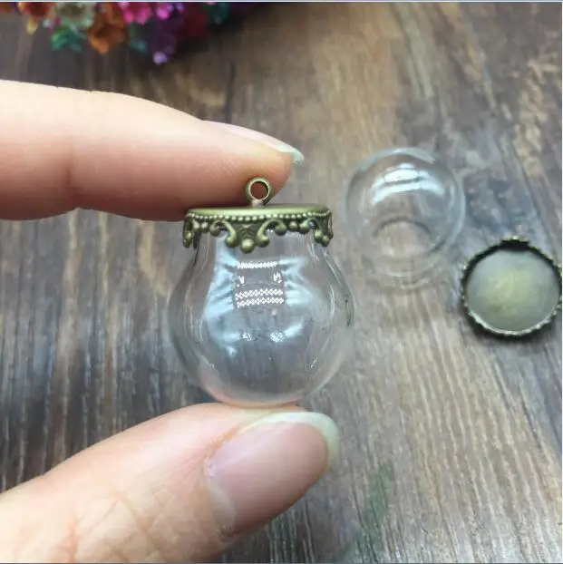50sets 20*15mm glass globe crown base set vial pendant wishing bottle dome cover necklace charms jewelry findings | Украшения и