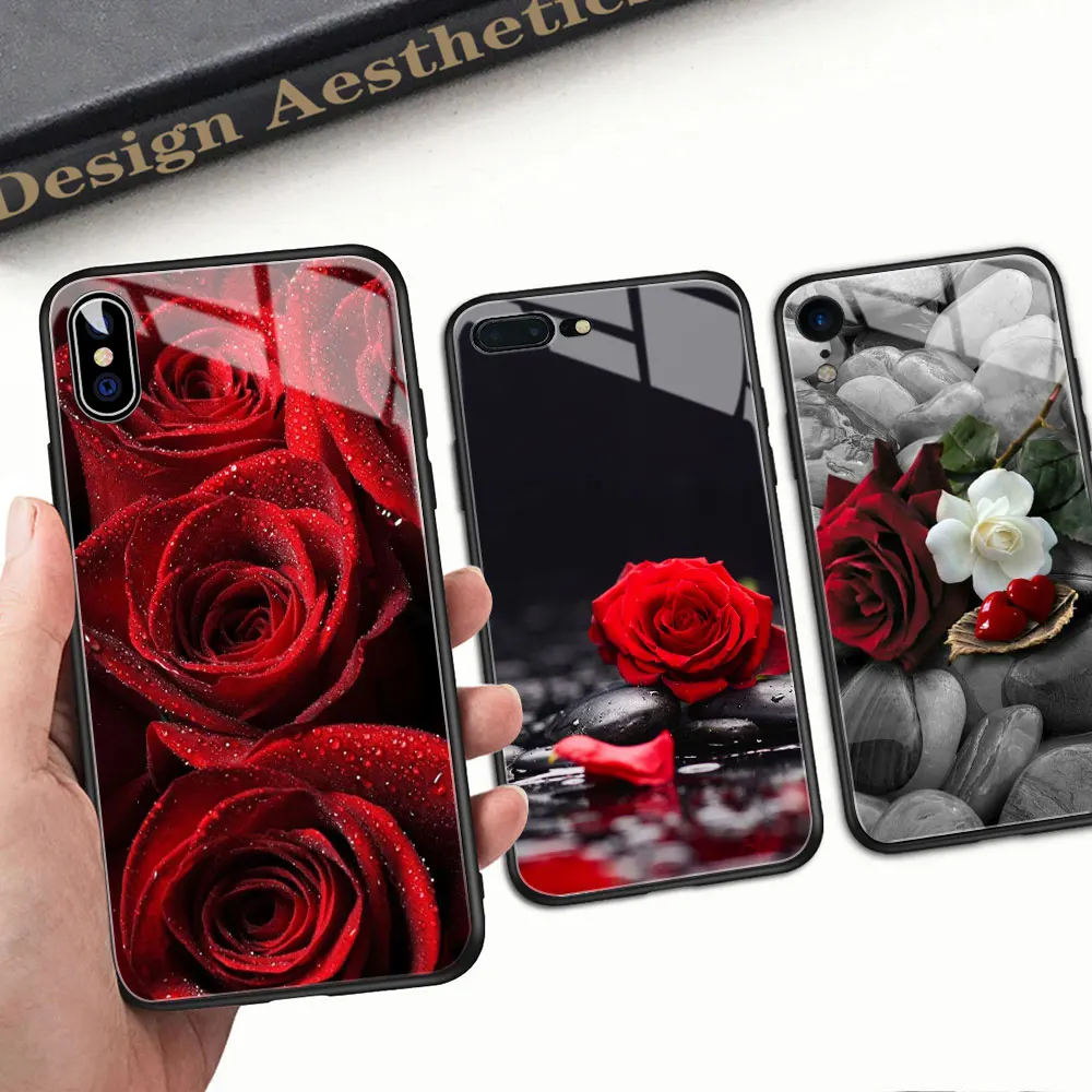 FinderCase для iPhone 6 чехол жесткая задняя крышка стекло красная роза цветочный 6S plus 8 7 X