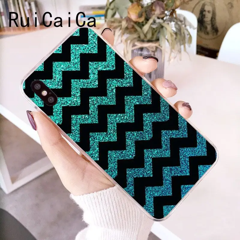 RuiCaiCa Silver Green stripe Glitter cool Soft Shell Phone Cover for iPhone 8 7 6 6S Plus X XS MAX 5 5S SE XR 10 Cases | Мобильные
