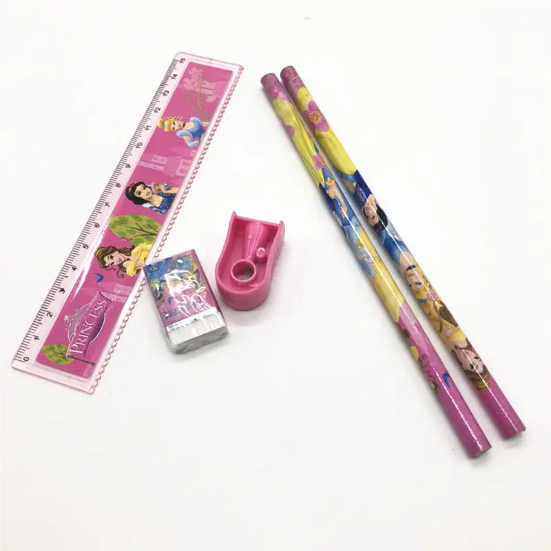 5pcs/lot stationery set cartoon six princess theme children school supplies pencil ruler sharpener rubber combination | Канцтовары для