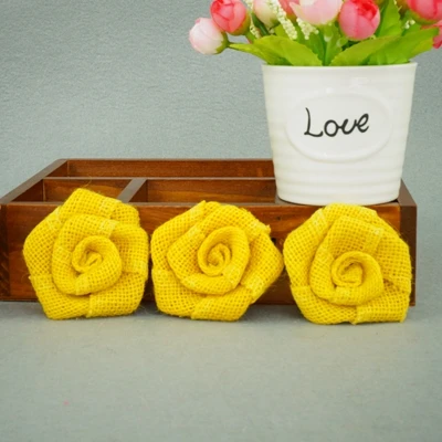 yellow 20 шт./лот, натуральный джут, Мешковина, Hessian, цветок розы, ручная работа, винтажные свадебные украшения, вечерние украшения, шляпа, ремесло, аксессуары для творчества - Цвет: yellow