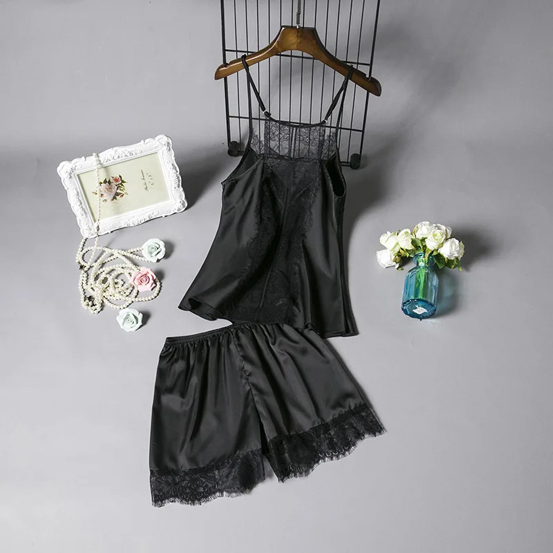 Женские кружевные пижамы на тонких бретельках с v образным вырезом сексуальные