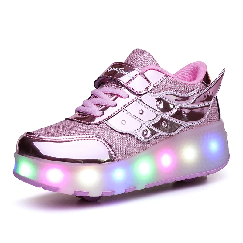 

Детские светящиеся кроссовки TR на одном и двух колесах, золотистые тонкие кроссовки для роликовых коньков, Детская светодиодная обувь для м...