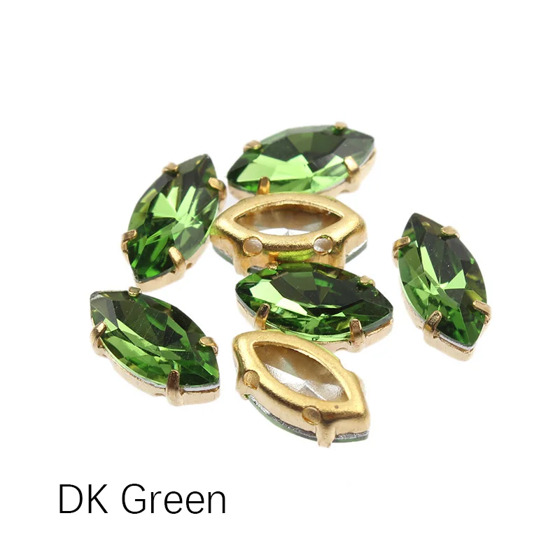 DK Green 5x10 мм конский глаз золотой коготь инкрустированные стеклянные хрустальные стразы для шитья. 30/100/Сумка для одежды, обуви и украшения шляпы - Цвет: DK Green