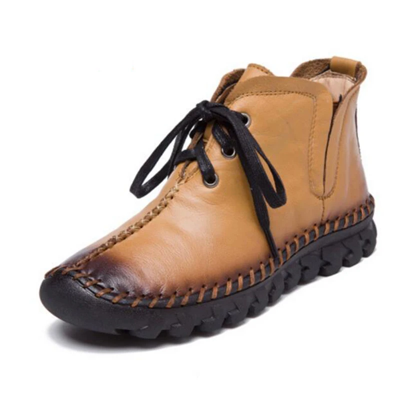 Женские Теплые ботильоны ручной работы Chaussure зимние ботинки из натуральной кожи
