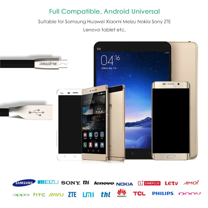 Suptec Micro USB кабель цинковый сплав разъема синхронизации данных Быстрая зарядка для