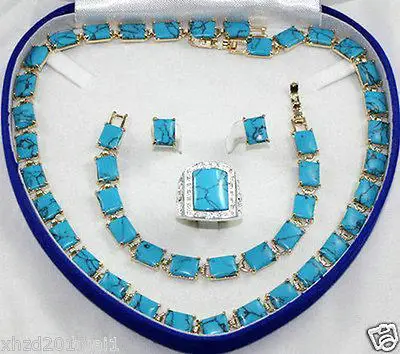 Горячие продают-горячая Прекрасный 18 К GP Бирюзовый ожерелье браслет кольцо