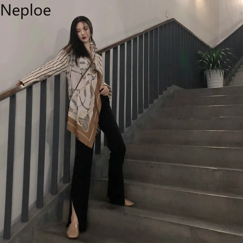 Neploe полосатые рубашки женские лето 2019 Новый отложной воротник с длинным рукавом