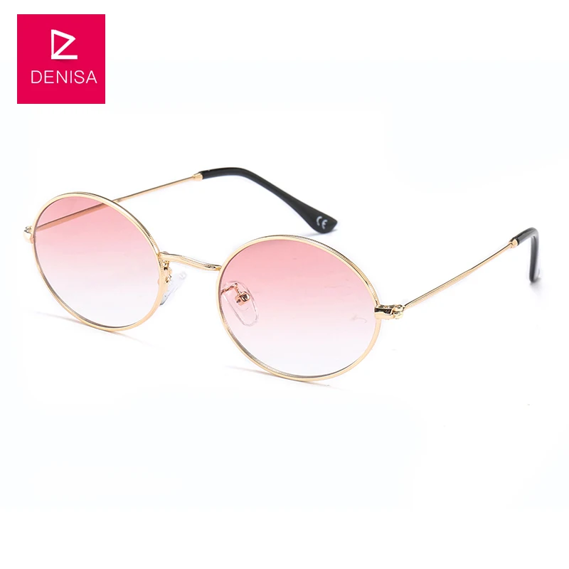 Gold LightPink Бренд DENISA, винтажные маленькие овальные солнцезащитные очки для женщин и мужчин, черные очки, Ретро стиль, для вождения, солнцезащитные очки для мужчин, UV400 zonnebril dames G783 - Цвет линз: Gold LightPink