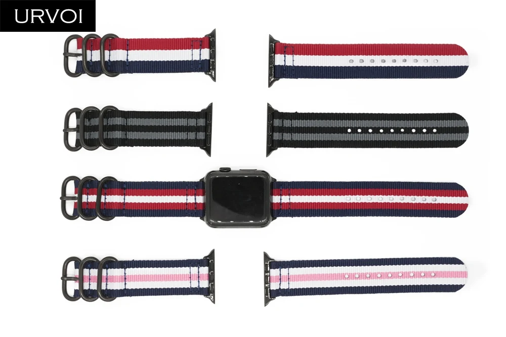 URVOI ремешок для apple watch Series 5 4 3 2 1 NATO тканый нейлоновый ремешок для iwatch двойные кольца цвета с адаптерами 40 44 мм