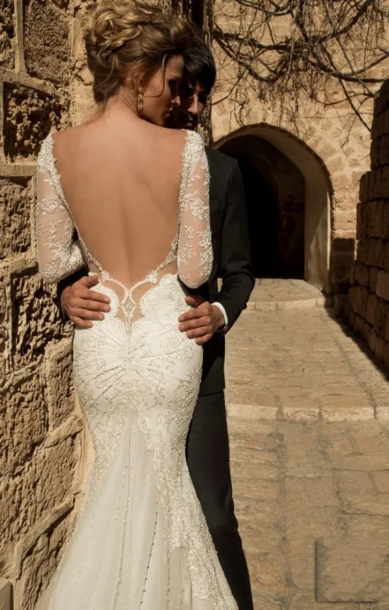 Girls Wedding Dresses Mermaid Floor-Length Court Train Lace Sweetheart Cap Sleeve Full Natural Backless Built-In Bra Tulle Custo | Свадьбы и