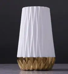 whitegold 11x21cm Складной бумажный цветок вазы черный, белый, золотистый золото классические настольные ваза металла цветочных растений - Цвет: whitegold 11x21cm