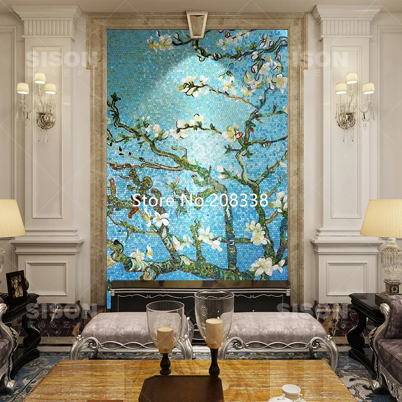 Изображение стеклянной мозаичной плитки Van Gogh абрикосового дерева|tiles pattern|tiling