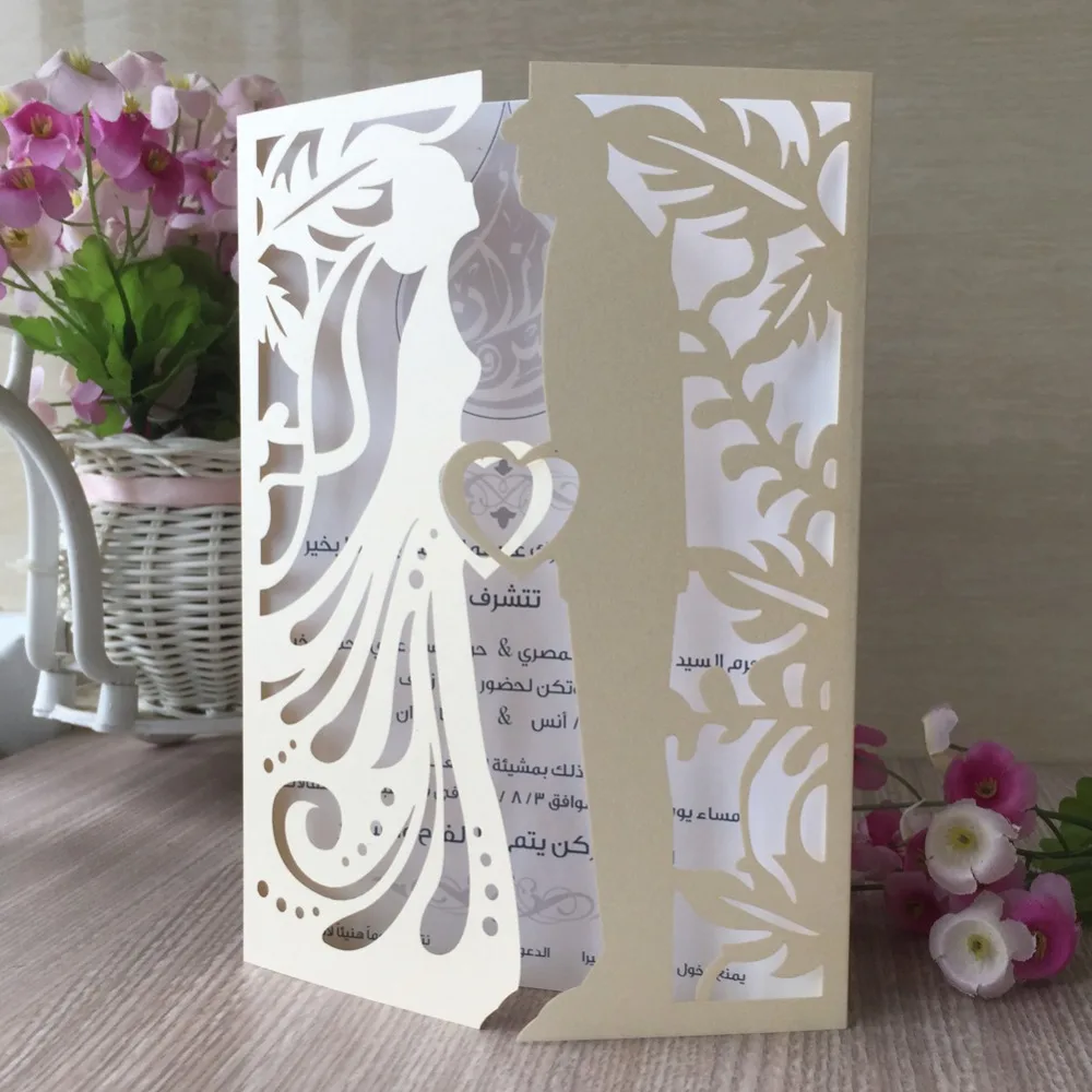 

50Pcs/Lot 3D Love Heart Pearl paper Wedding Invitations Annivery Birthday Party Invitations Blessing Greeting Card