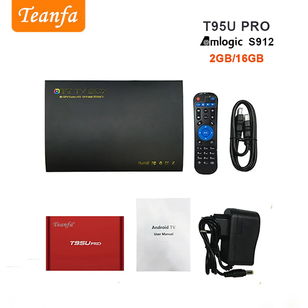 Teanfa T95U PRO Android 6 0 ТВ Box Amlogic S912 Octa core 4 K плеер Оперативная память 2 Гб Встроенная 16