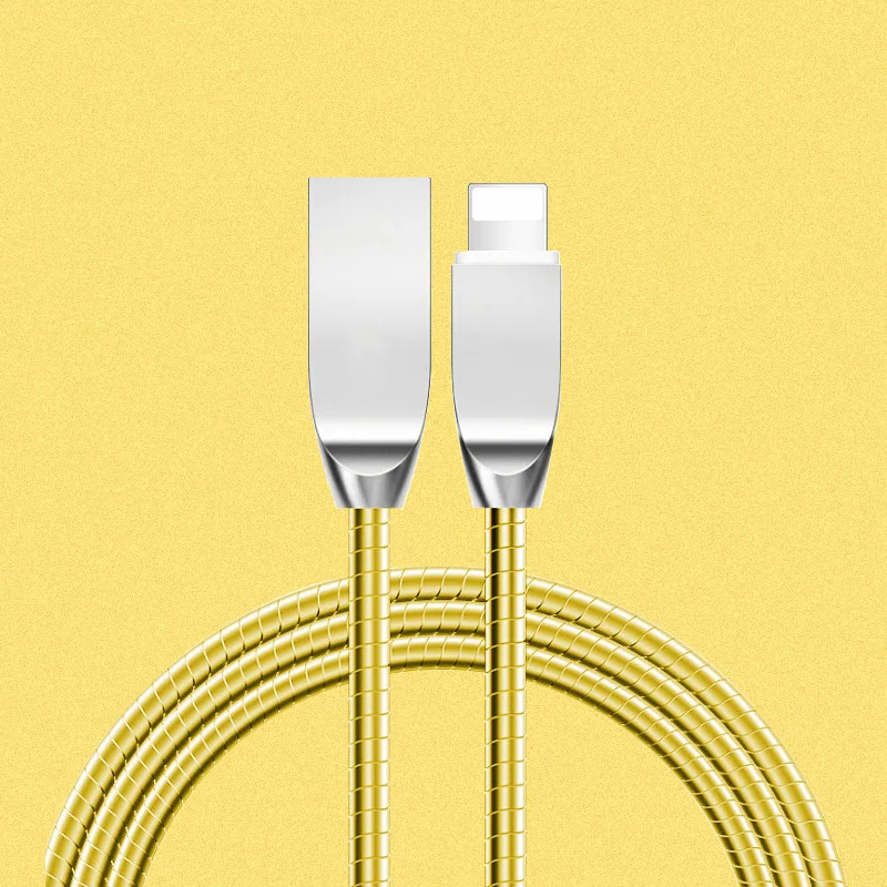 1 м металлический USB кабель для передачи данных для iPhone 6 S 6 S 7 8 Plus X XR XS Max 5 5S 5C SE iPad mini Air 2 провод для быстрого заряда шнур - Цвет: Золотой