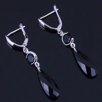 magnificent black cubic zirconia silver plated drop dangle earrings v0352