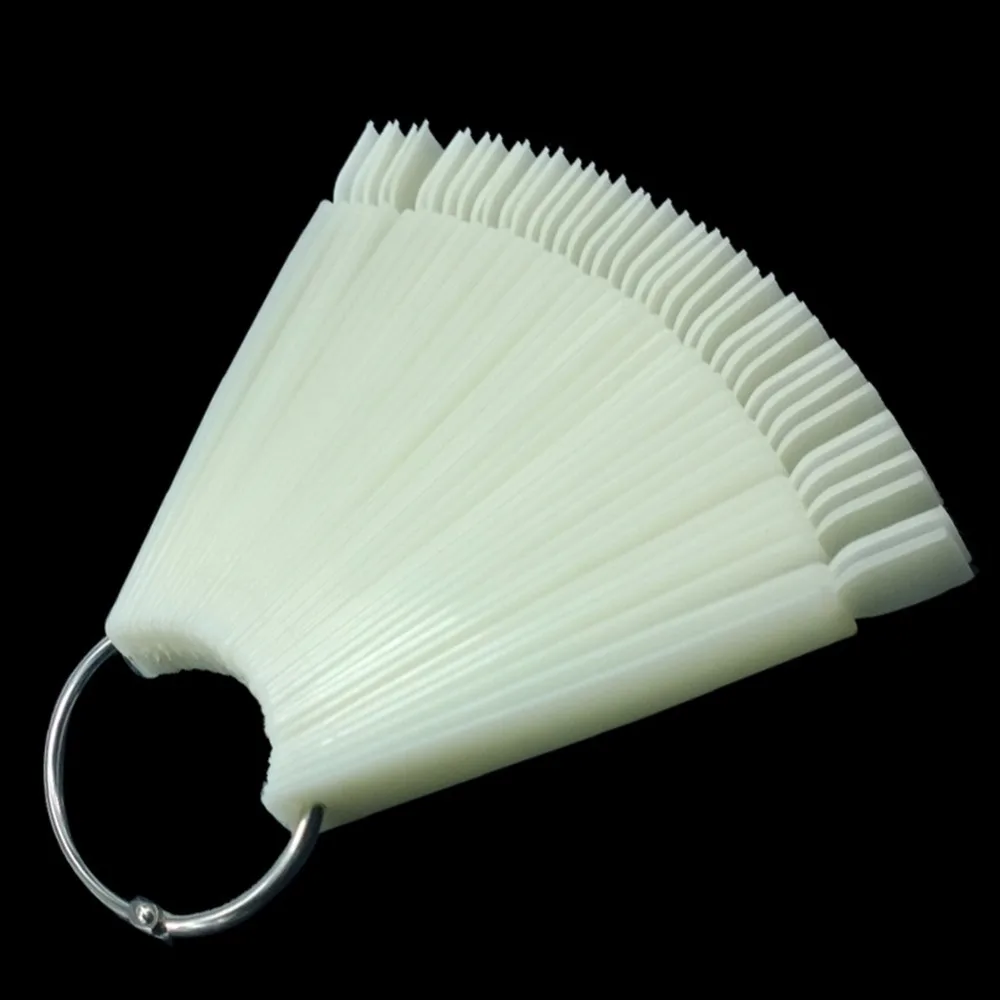 

50PCS Transparent/Natural Fan Board Display Nail Art Tips False Round Hoop Stick Practice for Polish Gel Showing Manicure Tools