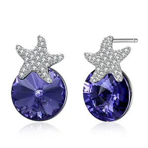 As picture 3 Прекрасные звезды круглый кристалл от Swarovski милые серьги для Для женщин 925 пробы серебро себе прекрасное ювелирное дело вечерние подарок - Цвет камня: As picture 3